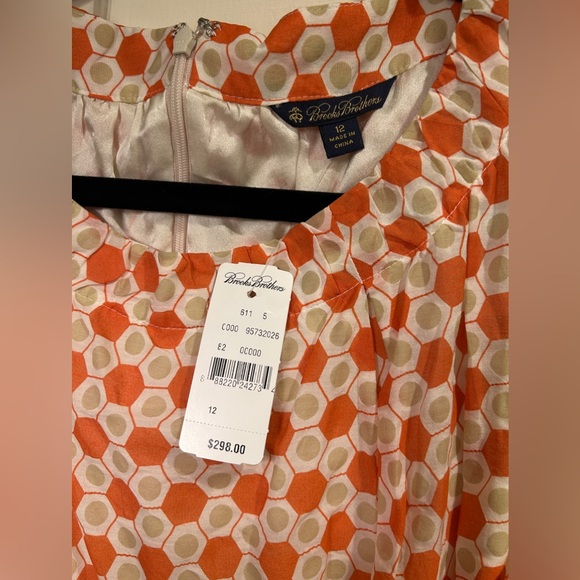 Brooks Brothers Orange Green Print Sheath Sleeveless Dress Lined Zip Back NWT 12 - Picture 2 of 7